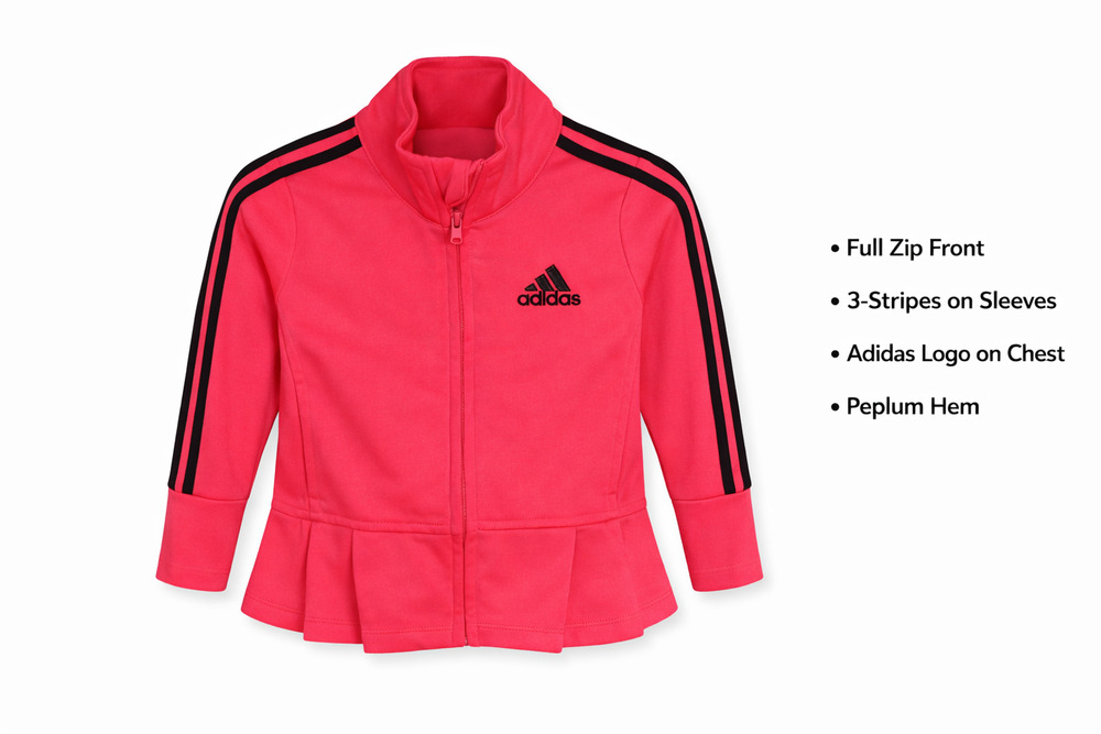 Adidas Girls Track Jacket 18M Bright Pink Full Zip Peplum Athletic NWT